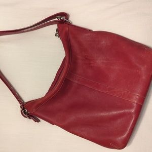 Coach large red leather hobo shoulder bag lined Coach logo fabric No. G2S-9188